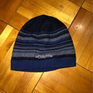 Columbia Kids' Striped Beanie - Navy and Gray